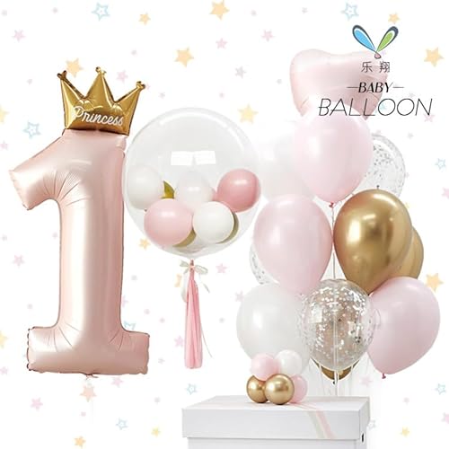 DazzJoy Geburtstagsdeko 1 Jahr Mädchen, Rosa Luftballon Deko 1. Geburtstag Mädchen Junge, Herz Folienballon 1 Jahr Geburtstag Mädchen, Erster Geburtstag Mädchen, Helium Ballon 1 Geburtstag Mädchen von Dazzjoy