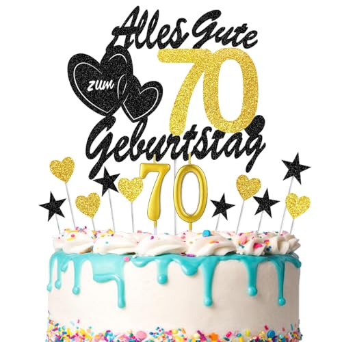 DazzJoy Tortendeko 70 Geburtstag Mann Frau,13 Stück Cake Topper 70 Geburtstag mit Geburtstagskerze 70,Kuchendeko 70. Geburtstag,Alles Gute zum 70 Geburtstag Topper,Glitzer Torten Topper 70 Geburtstag von Dazzjoy