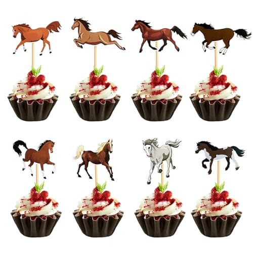 DazzJoy Tortendeko Pferd,32 Stk Tortenaufleger Pferd Kuchendeko,Cake Topper Pferde Deko Geburtstag,Pferde Geburtstagsdeko Kuchen Deko Muffin Deko,Cupcake Toppers für Babyparty,Pferd Themen Party Deko von Dazzjoy