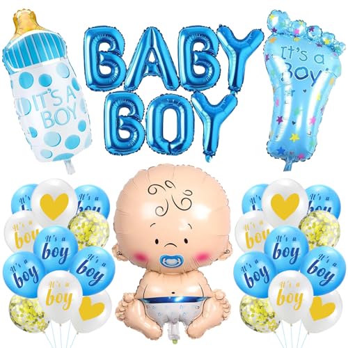 DazzJoy Babyparty Deko Junge,Baby Shower Deko Boy Ballons Set,Babyshowerparty Deko Jungen Folienballon mit Its a Boy Deko Ballon und Konfetti Luftballons,Baby Ballon für Gender Reveal,Babyshower Deko von Dazzjoy