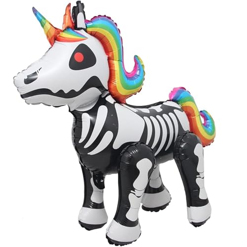 DazzJoy Halloween Totenkopf Einhorn Luftballon, 3D Einhorn Folienballon Stehend, Einhorn Deko Kindergeburtstag, Einhorn Ballons Tiere mit Beinen, Unicorn Ballon für Halloween Festival Deko, Hexen Deko von Dazzjoy