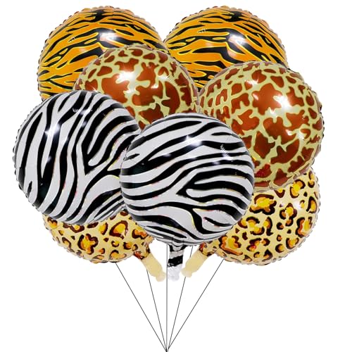 DazzJoy Dschungel Safari Deko Luftballons Geburtstag, 12 Stück 18 Zoll Dschungel Folienballon, Tierdruck Ballons mit Leopardenmuster Zebradruck Hirschmuster Tigerstreifen für Kindergeburtstag Deko von Dazzjoy