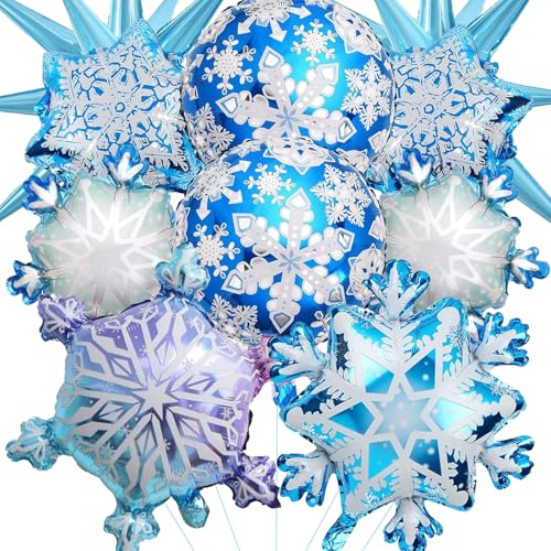 DazzJoy 12 Stück Frozen Folienballon Geburtstag, Schneeflocken Luftballons Deko Geburtstag, Frozen Geburtstagsdeko Helium Ballons, Snowflake Luftballon für Prinzessin Geburtstag Deko, Weihnachten Deko von Dazzjoy