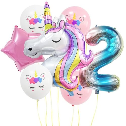 DazzJoy Geburtstagsdeko 2 Jahre Mädchen,Einhorn Luftballon Deko 2. Geburtstag Mädchen,Einhorn Luftballons Geburtstag 2 Jahre Mädchen,Einhorn Ballon 2 Geburtstag,Folienballon 2 Jahre Mädchen Geschenk von Dazzjoy