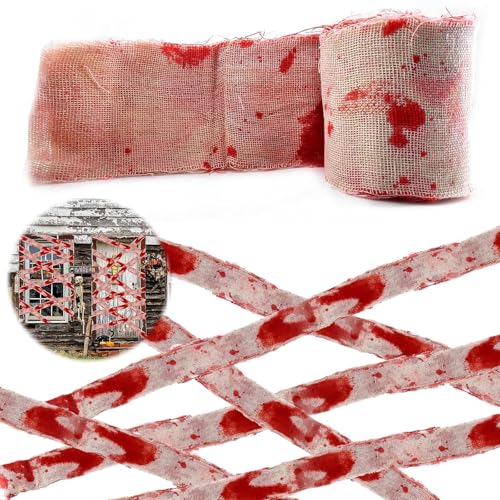 DazzJoy 2 Stück Halloween Blutverband Girlande, 10m x 3cm Halloween Blutige Gaze Horror Deko Girlanden, Deko Halloween Blutgaze Banner für Halloween Party Deko Accessoires, Fenster Tür & Wanddeko von Dazzjoy