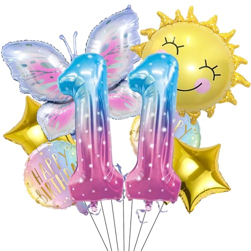 Sonne Schmetterling Folienballon 11 Jahre Geburtstag Deko,Schmetterlinge Geburtstagsdeko 11 Jahre Mädchen,Schmetterling Luftballon 11 Geburtstag,Kindergeburtstag Deko für Schmetterling Themen Party von Dazzjoy