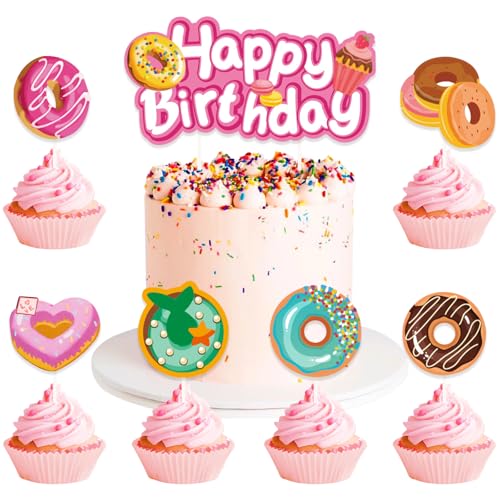 DazzJoy 13 Stk Happy Birthday Tortendeko Krapfen,Happy Birthday Cake Topper Geburtstag,Krapfen Cupcake Topper Geburtstag,Kuchendeko Geburtstag,Happy Birthday Kuchen Deko für Kindergeburtstag von Dazzjoy