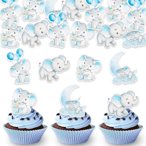 DazzJoy 40 Stück Elefant Tortendeko Essbar Mädchen Junge,Esspapier Tortendeko Babyparty,Elefant Kuchen Deko Essbar,Cake Topper Taufe,Muffin Deko Essbar,Cupcake Topper Baby Shower,Kuchendeko Babyparty von Dazzjoy