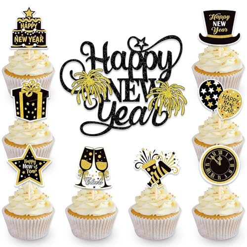 DazzJoy 9 Stk Happy New Year Tortendeko,Silvester Kuchen Deko Neujahr,Happy New Year Decoration,Kuchendeko Silvester Deko,Happy New Year Cake Topper,Silvester Tortendeko Neujahr von Dazzjoy