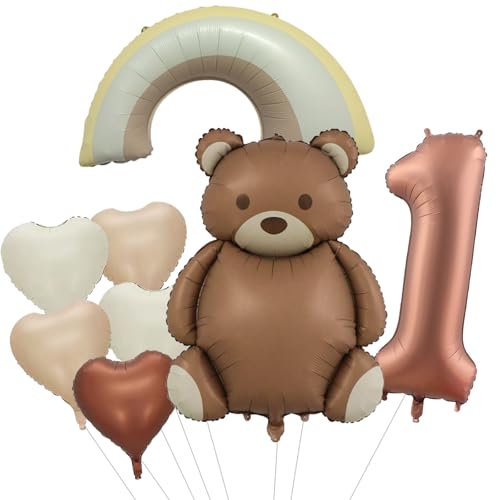 DazzJoy Bär Geburtstagsdeko 1 Jahr Junge, Luftballon Deko 1. Geburtstag Junge Mädchen, Regenbogen Bär Luftballons Deko Kindergeburtstag 1 Jahr Junge, Bären Ballon 1 Geburtstag, Erster Geburtstag Junge von Dazzjoy