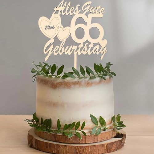 DazzJoy Tortendeko 65 Geburtstag Mann Frau,Holz Cake Topper 65 Geburtstag Deko,Kuchendeko 65 Geburtstag Frau,Alles Gute zum 65 Geburtstag Deko Torten Holz,Torten Topper 65 Jahre Männer Frauen von Dazzjoy