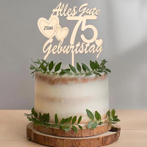 DazzJoy Holz Tortendeko 75 Geburtstag Mann Frau,Alles Gute zum 75 Geburtstag Deko Kuchen,Cake Topper 75. Geburtstag Holz,Torten Deko 75 Geburtstag Frauen Männer,Kuchendeko 75 Geburtstag Torten Topper von Dazzjoy