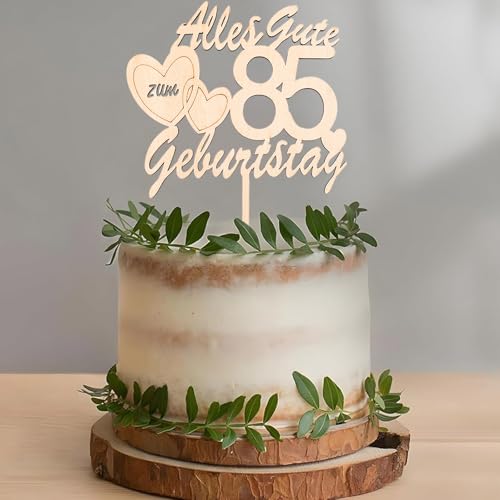 DazzJoy Holz Tortendeko 85 Geburtstag Mann Frau,Cake Topper 85. Geburtstag Holz,Alles Gute zum 85 Geburtstag Deko Kuchen,Torten Deko 85 Geburtstag Frauen Männer,Kuchendeko 85 Geburtstag Torten Topper von Dazzjoy