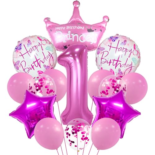 DazzJoy Deko 1 Geburtstag Mädchen, Rosa Luftballon 1. Geburtstag Mädchen Deko, Erster Geburtstag Mädchen Party Deko Luftballons, Geburtstagsdeko 1 jahr mädchen mit Folienballon 1 und Konfetti Ballon von Dazzjoy