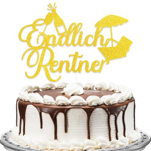 DazzJoy Glitzer Tortendeko Endlich Rentner,Ruhestand Cake Topper Gold,Rente Deko Torte,Rentnerin 2025 Torten Deko,Tortendeko Ruhestand Deko,Kuchendeko Rente Ruhestand,Endlich Rentner Kuchen Deko von Dazzjoy