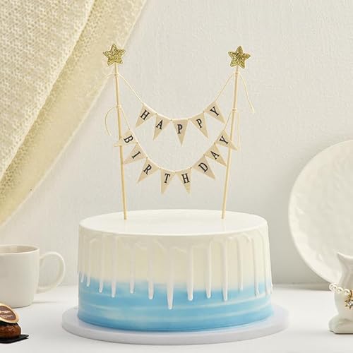 DazzJoy Tortendeko Geburtstag Mädchen Junge,Happy Birthday Cake Topper Banner,Stern Kuchendeko Geburtstag,Happy Birthday Kuchen Deko,Happy Birthday Tortendeko Mädchen,Torten Deko Geburtstag von Dazzjoy