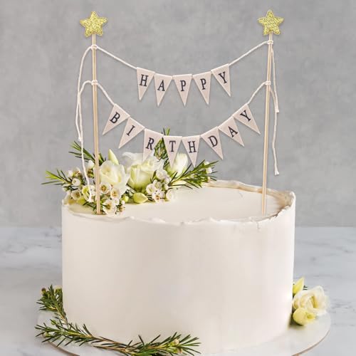 DazzJoy Tortendeko Geburtstag Mädchen Junge,Happy Birthday Cake Topper Banner,Stern Kuchendeko Geburtstag,Happy Birthday Kuchen Deko,Happy Birthday Tortendeko Mädchen,Torten Deko Geburtstag von Dazzjoy