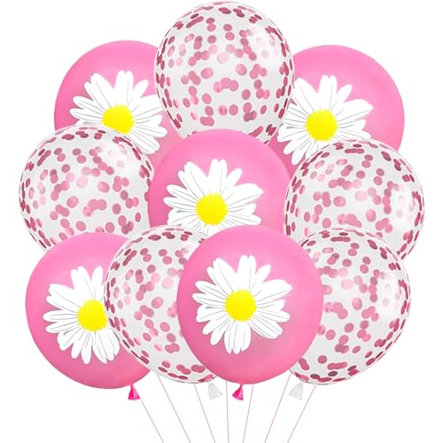 DazzJoy 10 Stück Gänseblümchen Luftballons Geburtstag mit Konfetti Ballons Rosa, Gänseblümchen Helium Ballons Geburtstag, Gänseblümchen Geburtstagsballon für Geburtstag Deko Mädchen, Party Dekoration von Dazzjoy