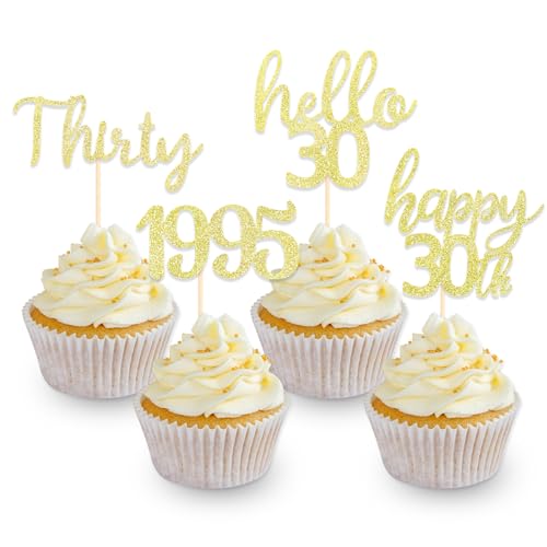 DazzJoy 24 Stk Glitzer Tortendeko 30 Geburtstag Frau Mann,Gold Cupcake Topper 30 Geburtstag Frauen Deko,Cake Topper 30. Geburtstag,Muffin Deko 30 Geburtstag,Happy 30th Birthday Kuchendeko,Hello 30 von Dazzjoy