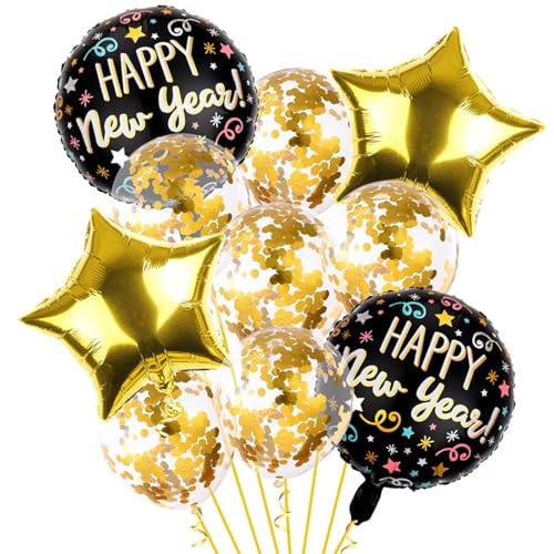 DazzJoy Silvester Deko 2025 Luftballons Schwarz Gold, 10 Stück Happy New Year 2025 Ballon, Luftballon Silvester Deko 2025 Party Set, Neujahr Deko Helium Ballons für Silvesterparty, New Year Decoration von Dazzjoy