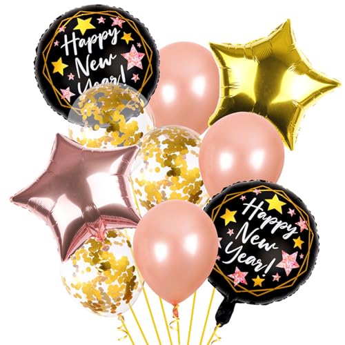 DazzJoy Luftballon Schwarz Rosegold Silvester Deko 2025, 10 Stück 2025 Happy New Year Deko Ballon, Silvester Deko 2025 Party Set Luftballons, Neujahr Deko Helium Ballons für 2025 Neues Jahr Party Deko von Dazzjoy