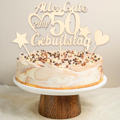 DazzJoy 3 Stk Holz Tortendeko 50 Geburtstag Frau Mann,Cake Topper 50 Geburtstag Deko,50 Geburtstag Frau Deko Torte,Alles Gute zum 50 Geburtstag,Kuchen Deko 50. Geburtstag Mann,50 Geburtstag Mann Deko von Dazzjoy