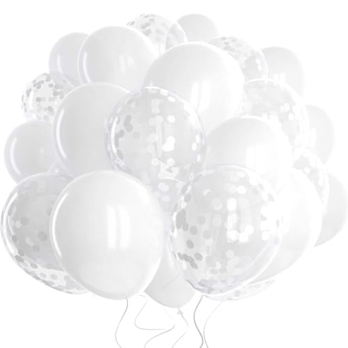 DazzJoy Luftballons Weiß, 10 Stk Metallic Weiße Luftballons Hochzeit Deko, Weiße Ballons Kindergeburtstag Deko, Weiß Konfetti Luftballons für Mädchen Weiße Thema Geburtstag Party, Hochzeit, Babyparty von Dazzjoy