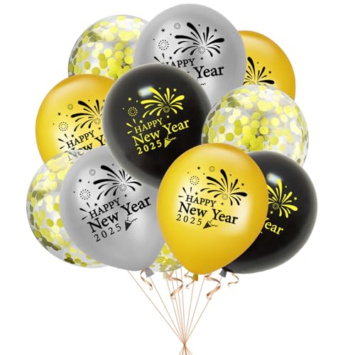 DazzJoy Silvester Deko 2025 Luftballons, 16 Stück Happy New Year Ballons, Silvester Deko 2025 Party Set Luftballon Schwarz Gold, Neues Jahr Deko 2025 Helium Ballons für Neujahrsdeko, Silvester Deko von Dazzjoy