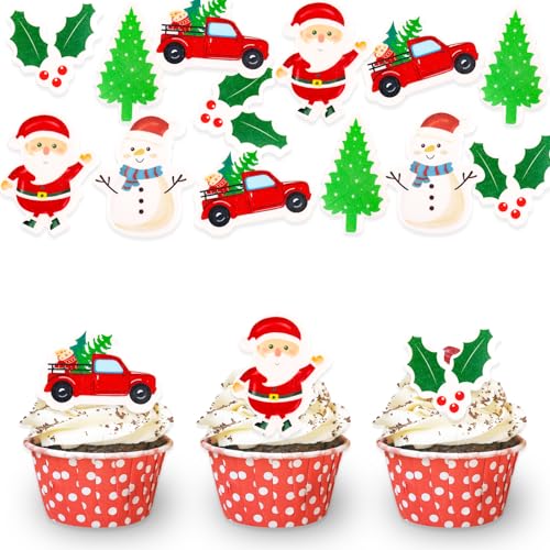 DazzJoy 48 Stück Weihnachten Tortendeko Essbar,Essbare Cupcake Topper Weihnachtsmann,Lebkuchenmann Muffin Deko Essbar,Esspapier Tortendeko Weihnachten,Kuchen Deko Essbar,Esspapier Weihnachten Deko von Dazzjoy