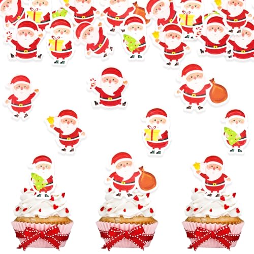 DazzJoy 48 Stück Esspapier Tortendeko Weihnachten,Weihnachten Tortendeko Essbar,Weihnachtsmann Muffin Deko Essbar,Esspapier Weihnachten Deko,Essbare Tortendeko,Essbare Kuchendeko Weihnachtsmann von Dazzjoy