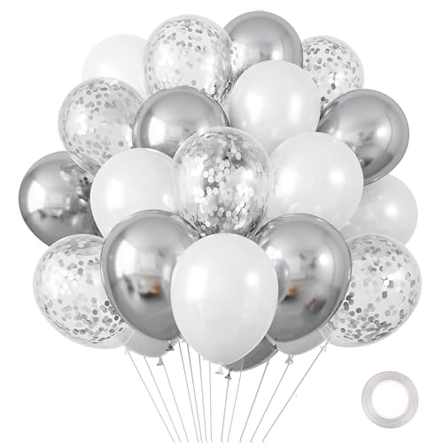 Luftballons Silber Weiß,10 Stk 12 Zoll Metallic Silber Helium Ballon Silberhochzeit Deko,Konfetti Ballons Silber,Luftballons Geburtstag für Babyparty,Neujahr,Graduierung,Jubiläum Deko Silberhochzeit von Dazzjoy