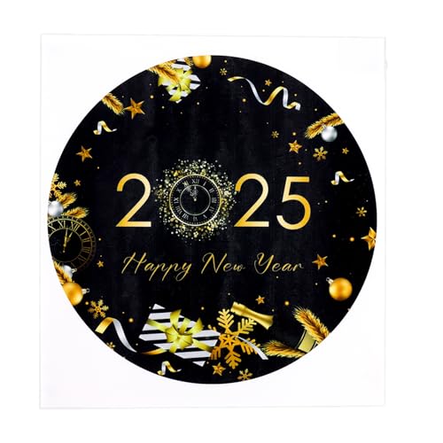 Dazzjoy Essbare Tortenaufleger Happy New Year 2025,Tortendeko Essbar Silvester Deko 2025,Rund 20 cm Essbares Foto für Torte,Essbare Cake Topper Neujahr,Kuchendeko Happy New Year Motiv,Torten Deko 2025 von Dazzjoy