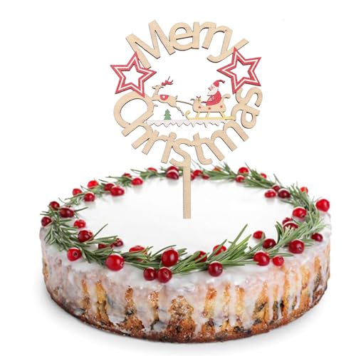 DazzJoy Weihnachten Tortendeko Holz,Frohe Weihnachten Cake Topper,Weihnachten Kuchen Topper,Merry Christmas Cupcake Topper,Weihnachten Kuchen Deko Weihnachtsfeier Dekoration Größe 10x15cm von Dazzjoy