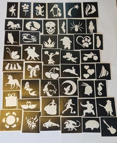 50 x Mini Schablonen (gemischt) für Glitzer Tattoos aus Schnitten / Sekunden / Unvollkommenheiten von Dazzle Glitter Tattoos