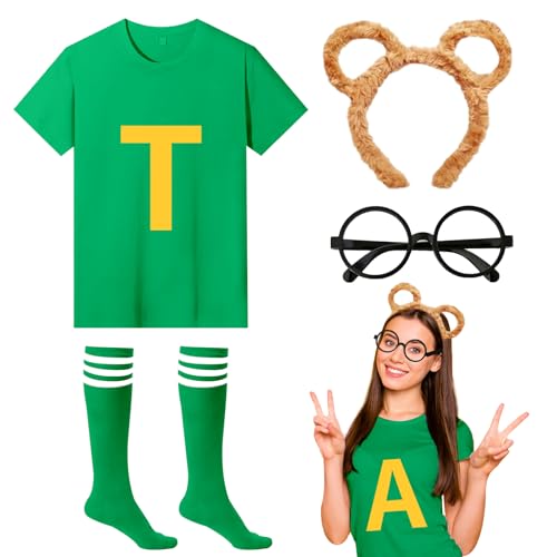 4-teiliges Maus-Cosplay-Kostüm-Zubehör-Set mit braunem Stirnband, Brille, T-Shirt, Socken für Verkleidungen, Partys, Weltbuchtag von Dazzroi