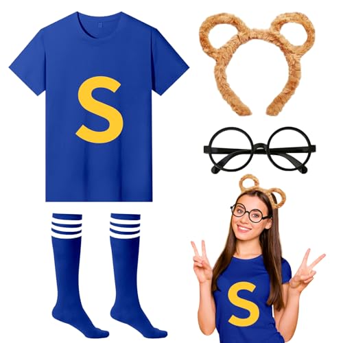 4-teiliges Maus-Cosplay-Kostüm-Zubehör-Set mit braunem Stirnband, Brille, T-Shirt, Socken für Verkleidungen, Partys, Weltbuchtag von Dazzroi