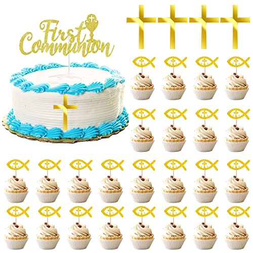 30 Stücke Cake Topper Kommunion Tortendeko Kommunion Tortendeko Taufe Kommunion Torte Deko Fisch Taufe Tortendeko Kommunion Acryl-Kreuz-Tortenaufsatz für Junge Mädchen Kommunion Taufe Konfirmation von Dbuwqips