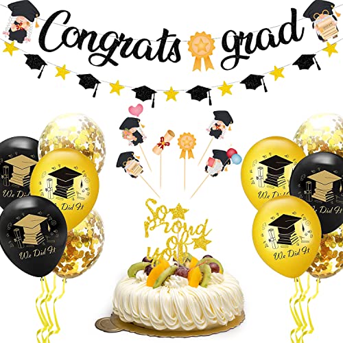 Bachelor Abschluss Geschenk Graduation Deko Prüfung Bestanden Deko Herzlichen Glückwunsch Girlande Abschluss Kuchen Topper und Abschlussfeier Luftballons für Graduierung Party Dekoration 20 Stück von Dbuwqips