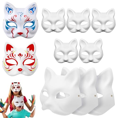 10pcs Therian Mask, 7,1x6.7 Blindkatze Halloween -Maske zum Malen, DIY halb Gesicht weiße Therian -Katzen -Tiermasken, tragbare Therian -Ausrüstung mit Elastizitätsband für Masquerade Cosplay Par von Dbvnnsy