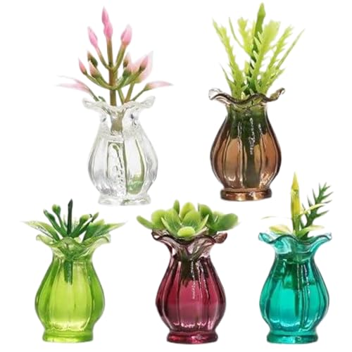 5pcs Mini Blume Vase, 0,8 x 0,5 Zoll lebensechter Puppenhaus -Tischdekoration mit falschen Blumen lustiger DIY 1 12 Skala Dollhouse -Möbel für Weihnachten Kleinkinder Mädchen und Jungen Geschenk von Dbvnnsy