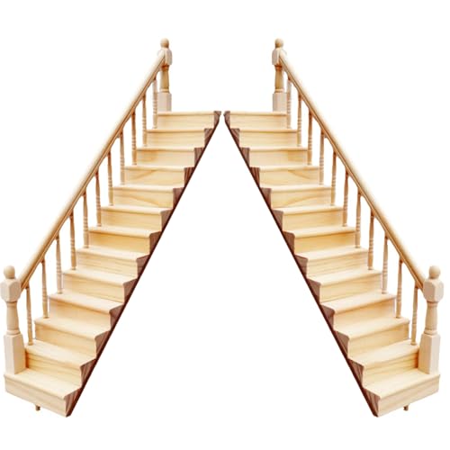 Dbvnnsy 2pcs 1 12 Skala Dollhouse Miniaturmöbel, Holz Miniatur Treppe Puppenhaus Möbel rechts und Linke Armlehne Handlauf DIY Unbemalte Treppe für Puppenhauszubehör von Dbvnnsy