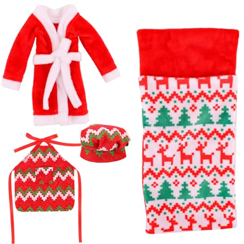 Dbvnnsy 4pcs Elf Accessoires, niedliches Mini -Weihnachts -Elf -Kit mit Schürze, Schlafsack, Bademantel, Küchenchef Hut Elf Puppenzubehör Elf Kleidung für Puppendekorationen von Dbvnnsy