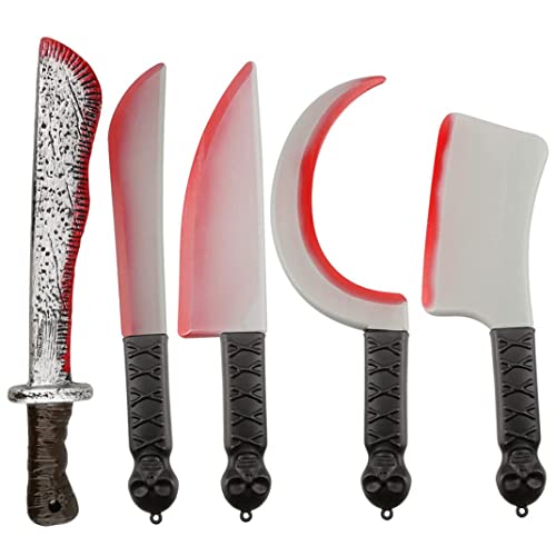 Dbvnnsy 5 Pack Halloween Bloody Cutter, Plastikmachete Cutter Requisite mit falschem Blut, realistischer gefälschter Blutungsschneider für Halloween -Party -Kostümzubehör von Dbvnnsy