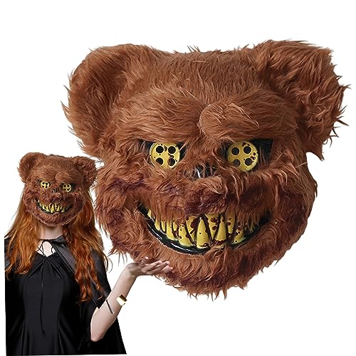 Dbvnnsy Halloween Bear Maske, gruselige blutige Plüsch hohl elastische Stirnbandbärenmaske für Erwachsene Kinder Horrormaske für Cosplay -Kostümparty Karneval Streich von Dbvnnsy