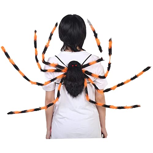 Halloween Spider Dekorationen Rucksack, schwarze farbenfrohe Mann Spiders Halloween Kleidung, lustige Frau Süßigkeitenbeutel 9 Spinnenbeine Horror Plüsch Halloween Dekoration Spinne (farbenfroh) von Dbvnnsy