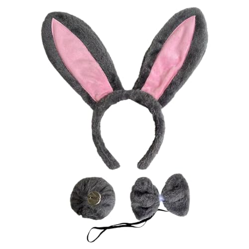 Ddujbtp Osterhasen-Kostüme für Kinder, Cosplay, Hasen, Ohr, Stirnband, Schwanz, Fliege, Handschuhe, Tier-Kostüm-Zubehör von Ddujbtp