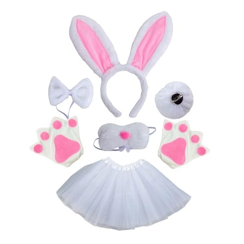 Ddujbtp Osterhasen-Kostüme für Kinder, Cosplay, Hasen, Ohr, Stirnband, Schwanz, Fliege, Handschuhe, Tier-Kostüm-Zubehör von Ddujbtp