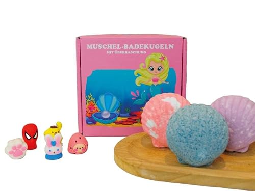 4 große Muschel-Badekugeln mit Überraschung - mit Spielzeug im Badebomben, das beste Geschenk zum Verschenken von De Kunst van Zeep