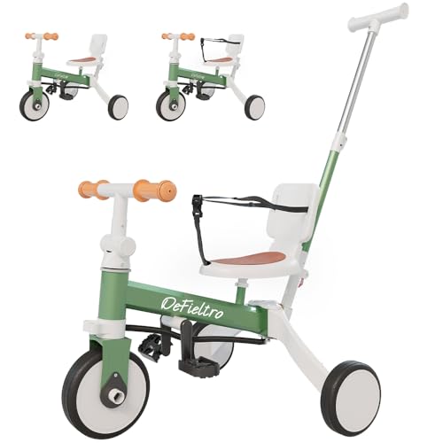 DeFieltro Evolutionäres Baby-Dreirad, 5-in-1, sicheres Evolutionsfahrrad für Kinder von 1 Jahr bis 5 Jahren, vom Dreirad zum Fahrrad mit oder ohne Pedale – anpassbar und transformierbar, Vintage von DeFieltro