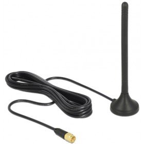 DELOCK GSM/UMTS/LTE Antenne SMA Stecker 2,5 dBi starr omnidirektional mit magnetischem Standfus und Anschlusskabel (RG-174, 3 m) von DeLOCK